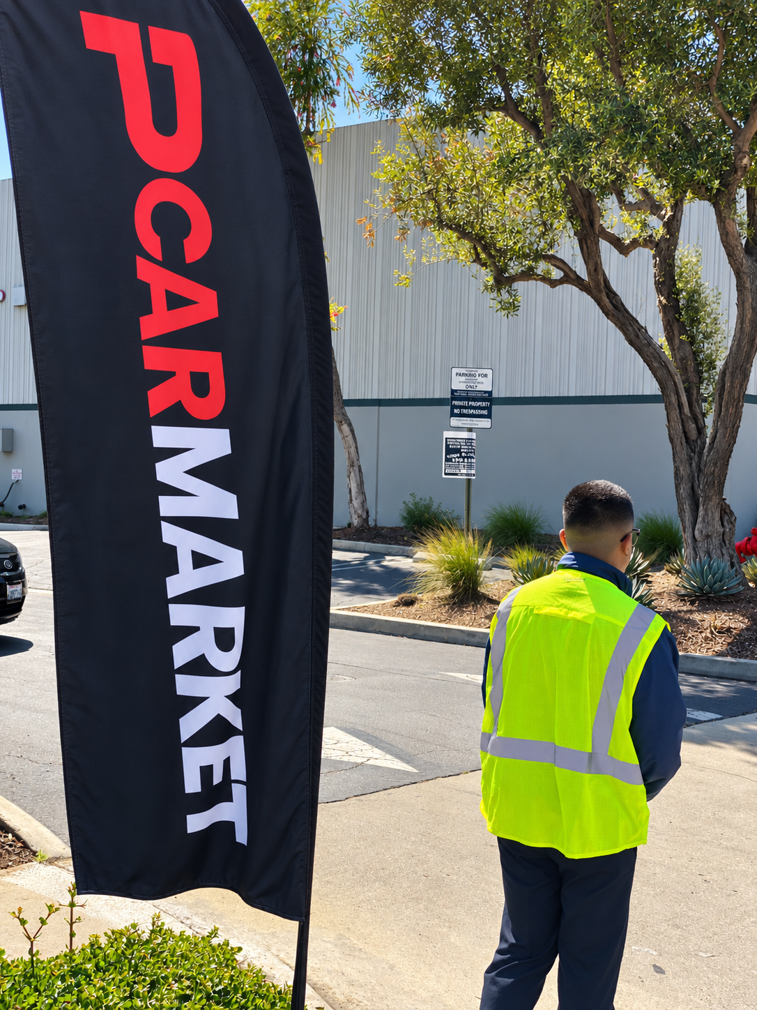 PMSA traffic control attendant stationed at PCAR Market entrance in Torrance